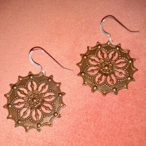 Solid 925 REAL Sterling Silver Wires Bronze Copper Handmade Mandala Earrings New
